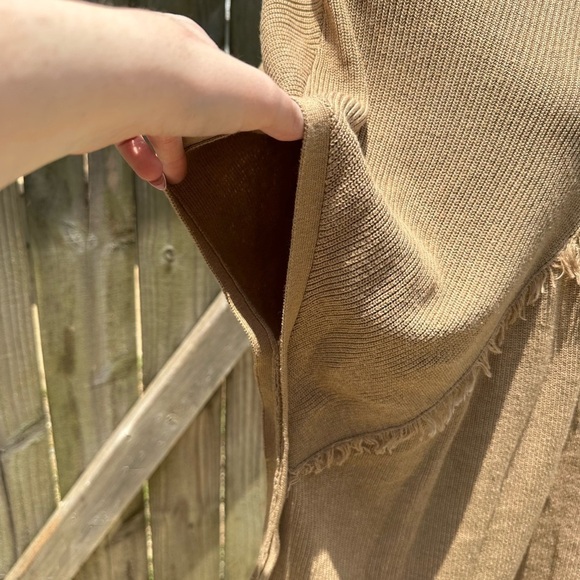 J. Jill Camel Yak Hair Blend Knit Fringe Trim Pullover Poncho Sweater - Picture 5 of 9